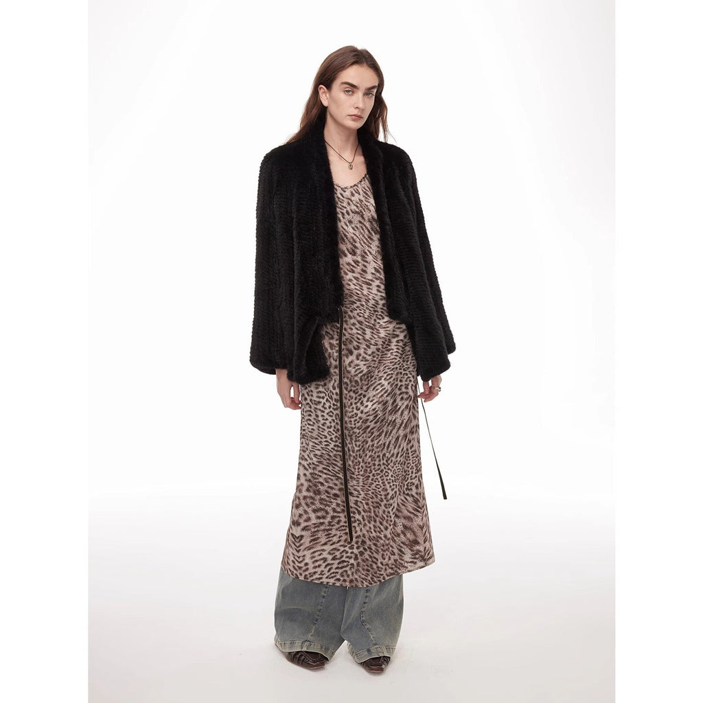 Lightweight and Warm, Knitted Loose Mink Fur Coat for Women