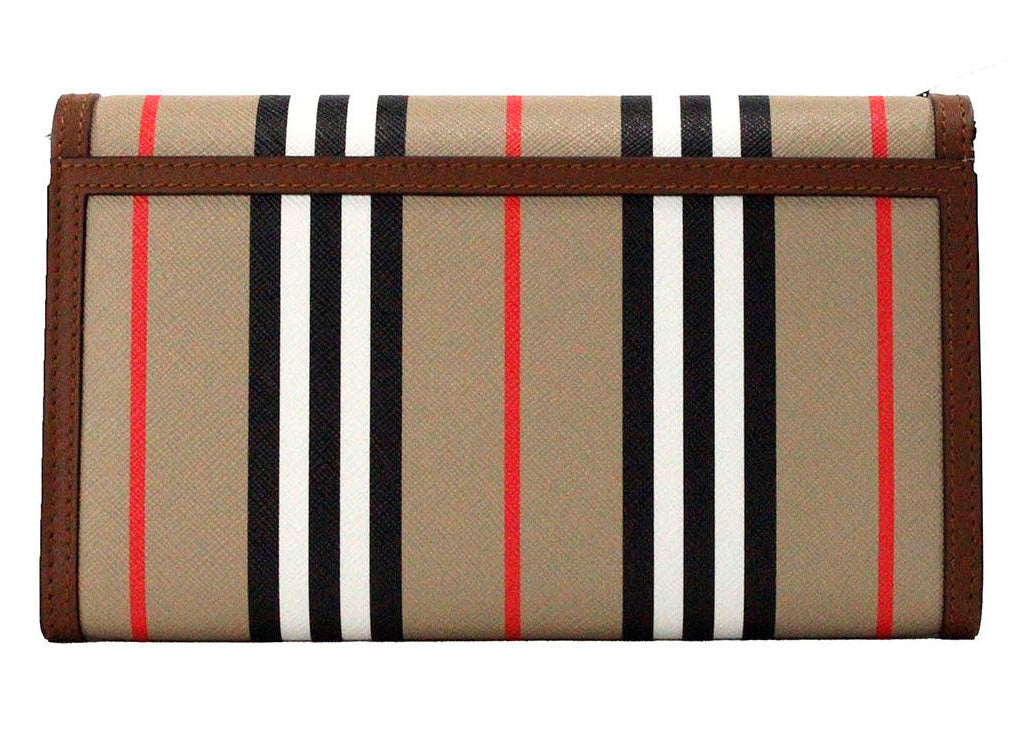 Burberry Hannah Icon Stripe Archive Tan E-Canvas Leather Wallet Crossbody Bag