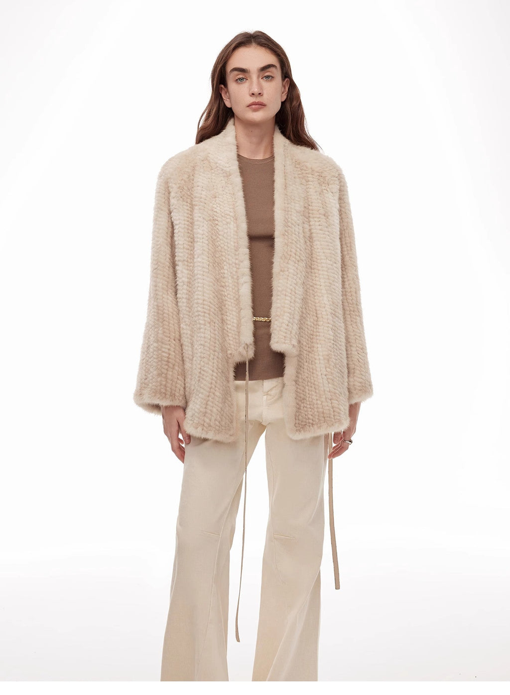 Lightweight and Warm, Knitted Loose Mink Fur Coat for Women