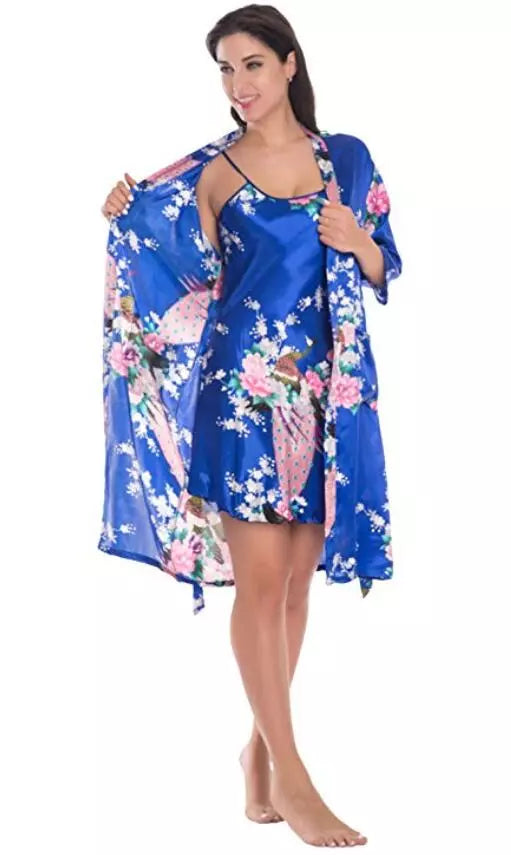 Summer Mini Kimono Robe Lady Rayon Bath Gown Yukata Nightgown Sleepwear