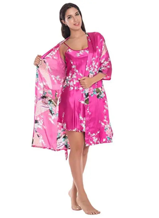 Summer Mini Kimono Robe Lady Rayon Bath Gown Yukata Nightgown Sleepwear