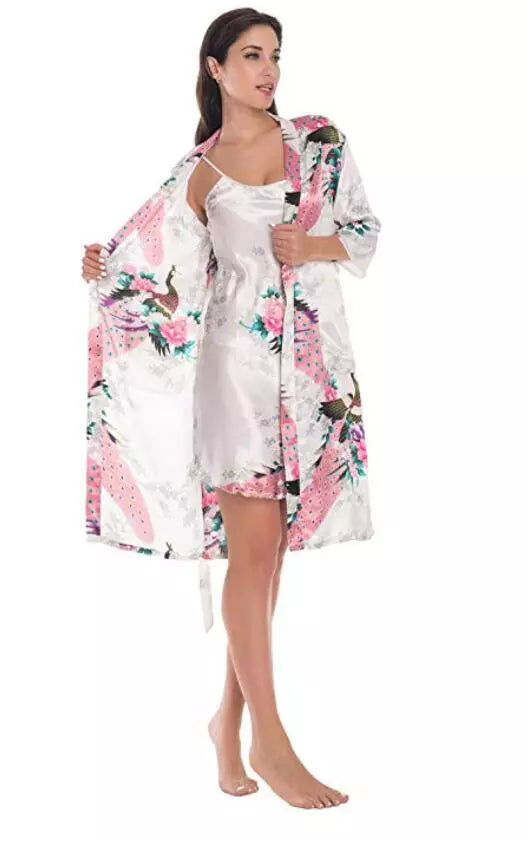 Summer Mini Kimono Robe Lady Rayon Bath Gown Yukata Nightgown Sleepwear