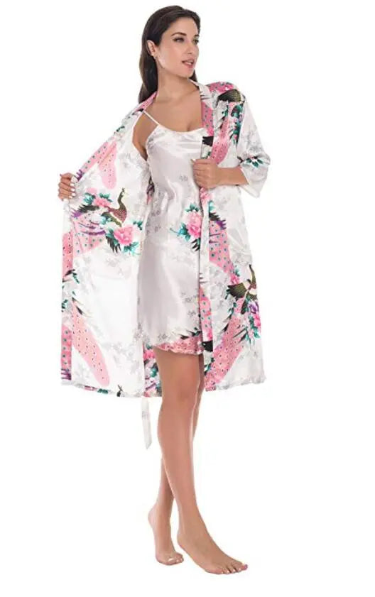Summer Mini Kimono Robe Lady Rayon Bath Gown Yukata Nightgown Sleepwear