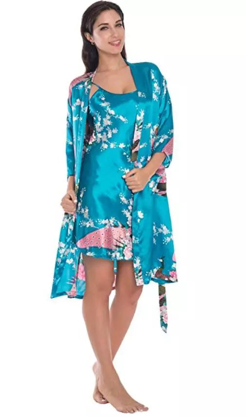 Summer Mini Kimono Robe Lady Rayon Bath Gown Yukata Nightgown Sleepwear