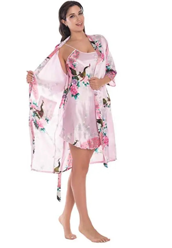 Summer Mini Kimono Robe Lady Rayon Bath Gown Yukata Nightgown Sleepwear