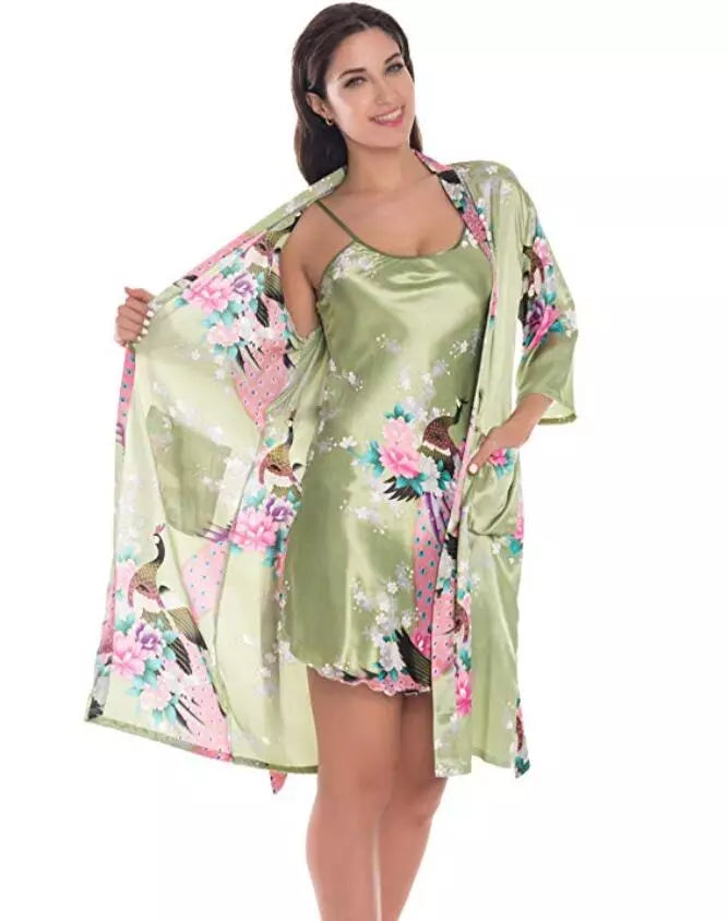 Summer Mini Kimono Robe Lady Rayon Bath Gown Yukata Nightgown Sleepwear