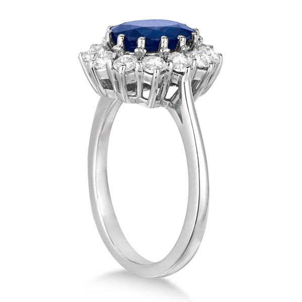 Oval Blue Sapphire & Diamond Accented Ring 14k White Gold (3.60ctw)