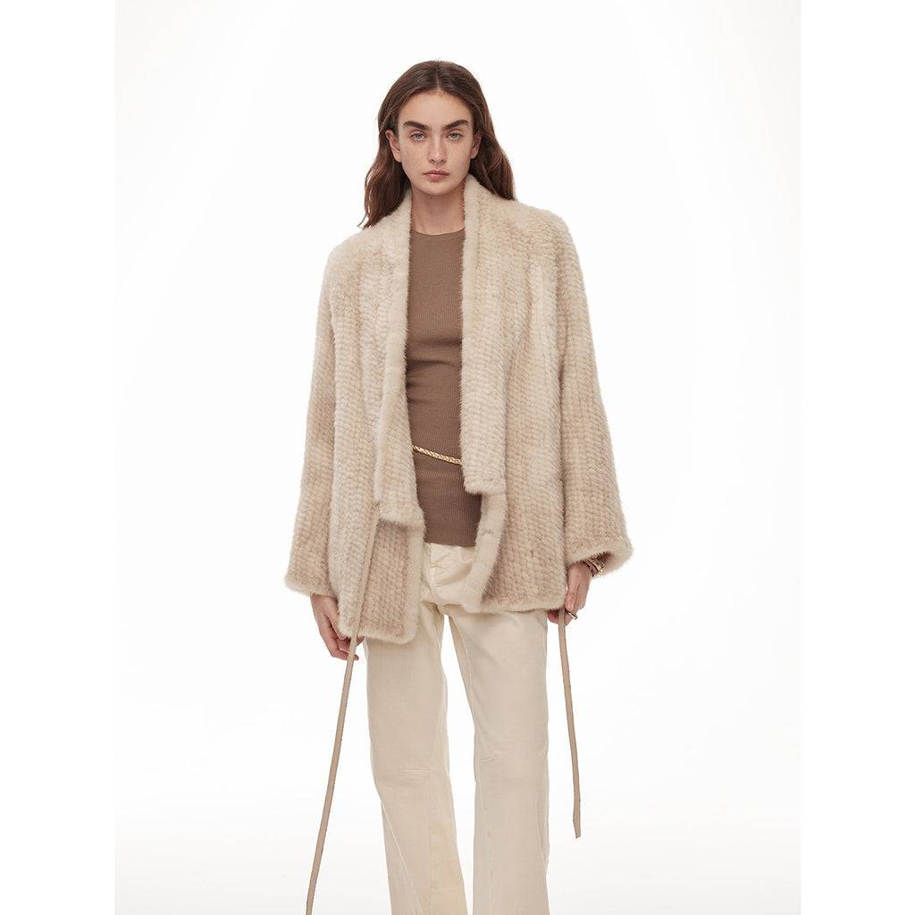 Lightweight and Warm, Knitted Loose Mink Fur Coat for Women